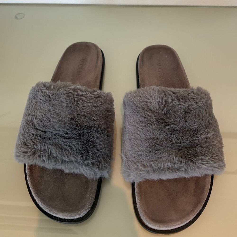 M.Gemi Gray Faux Fur Slide Sandals EU 42 US 11 Made Italy - Picture 2 of 9
